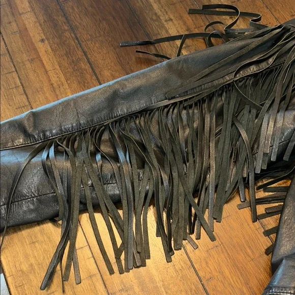 Chia 100% Leather Black Fringe Jacket – Women’s L - Picture 7 of 11